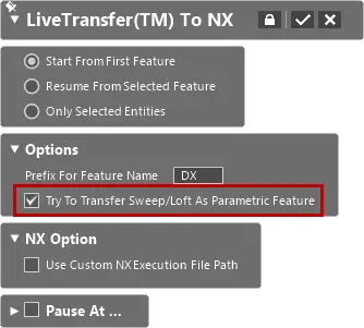 Opciones LiveTransfer de Geomagic Design X