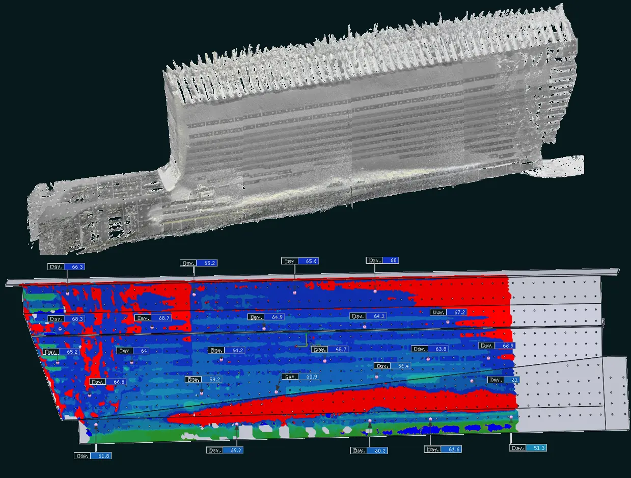 Comparación entre nube de puntos y modelo tridimensional